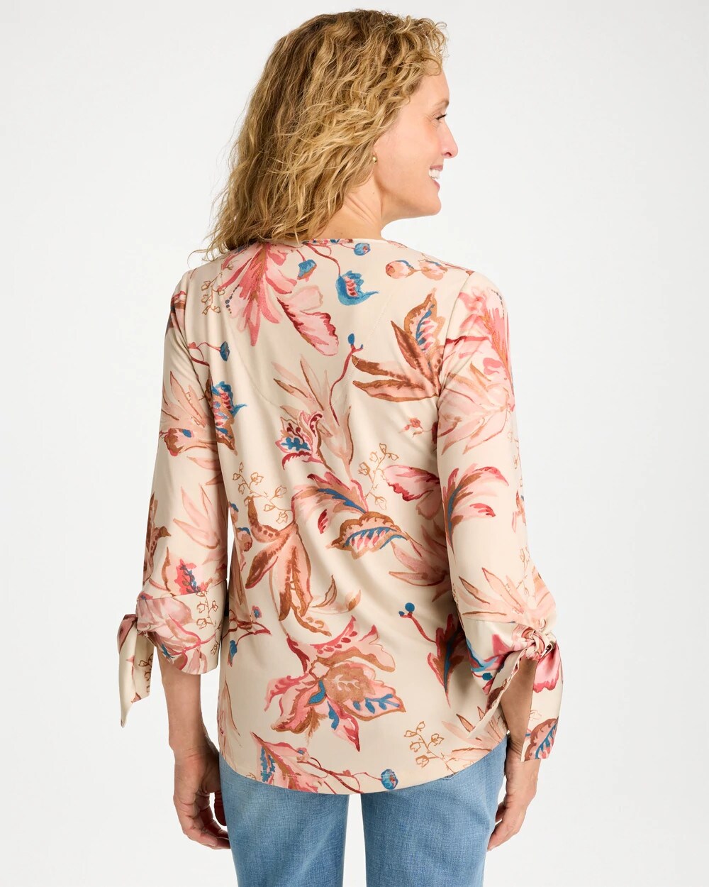 Printed Satin Tie-Sleeve Top