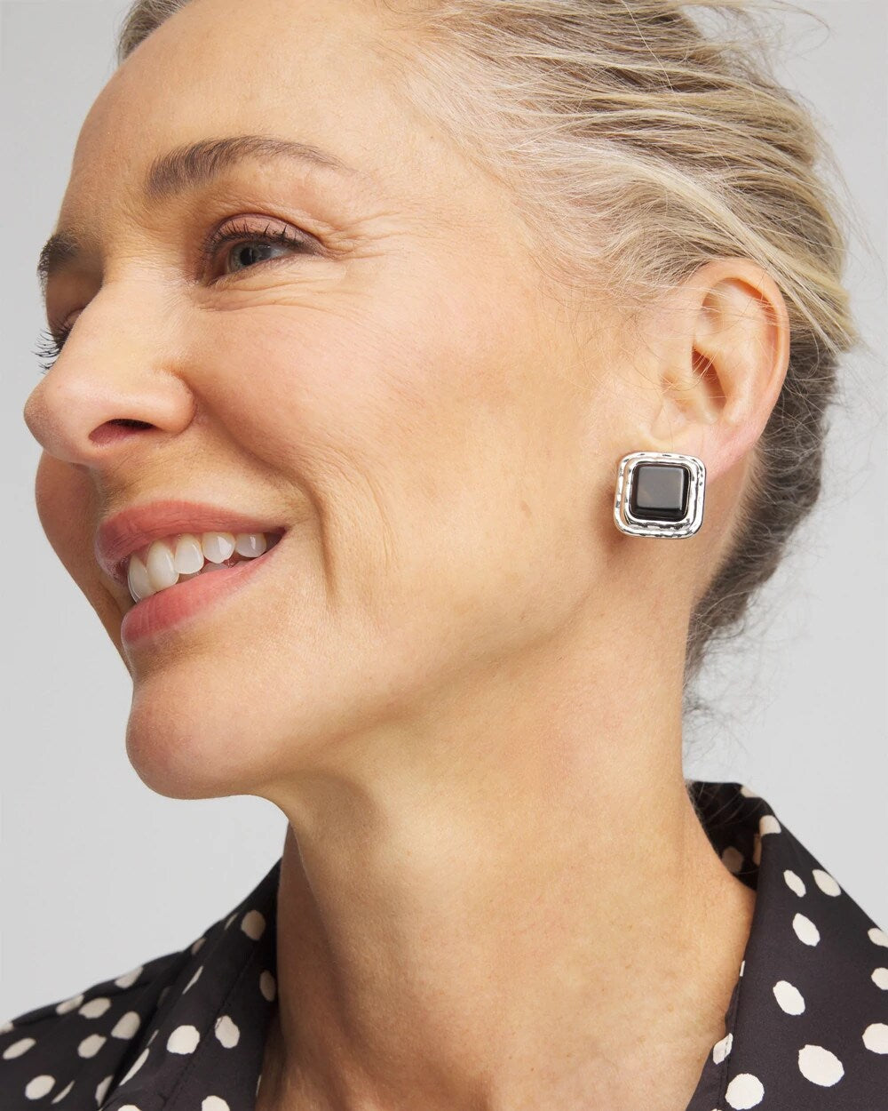 No Droop Onyx Square Clip-On Earrings