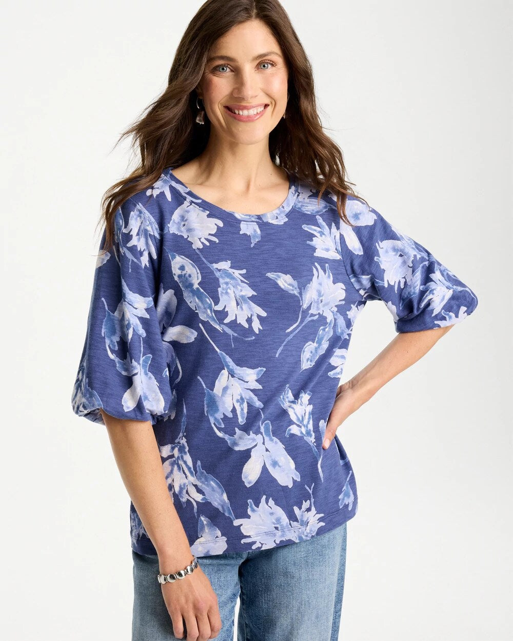 Floral Cotton Slub Puff Sleeve Tee