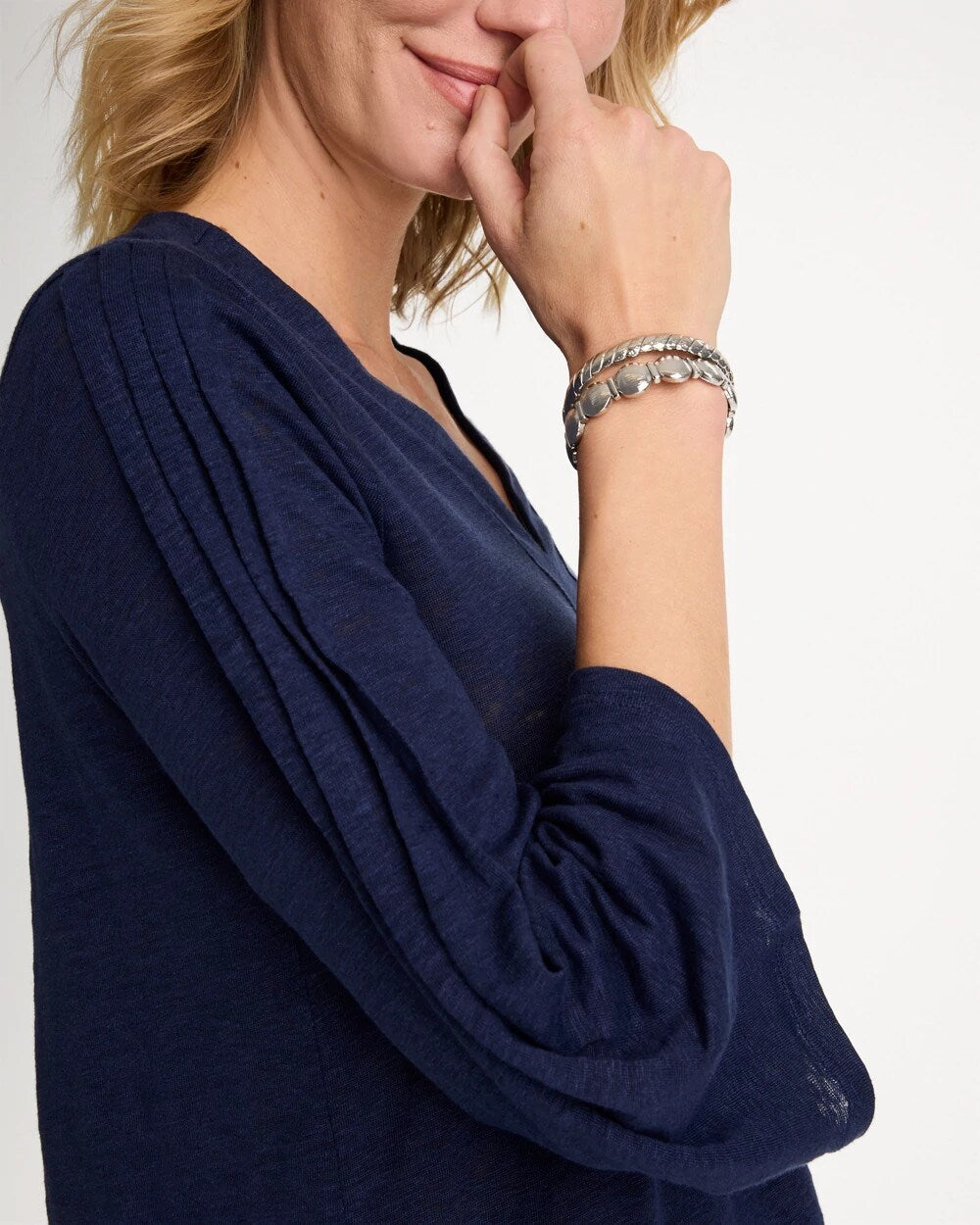 Linen Pleated Pintuck Tee