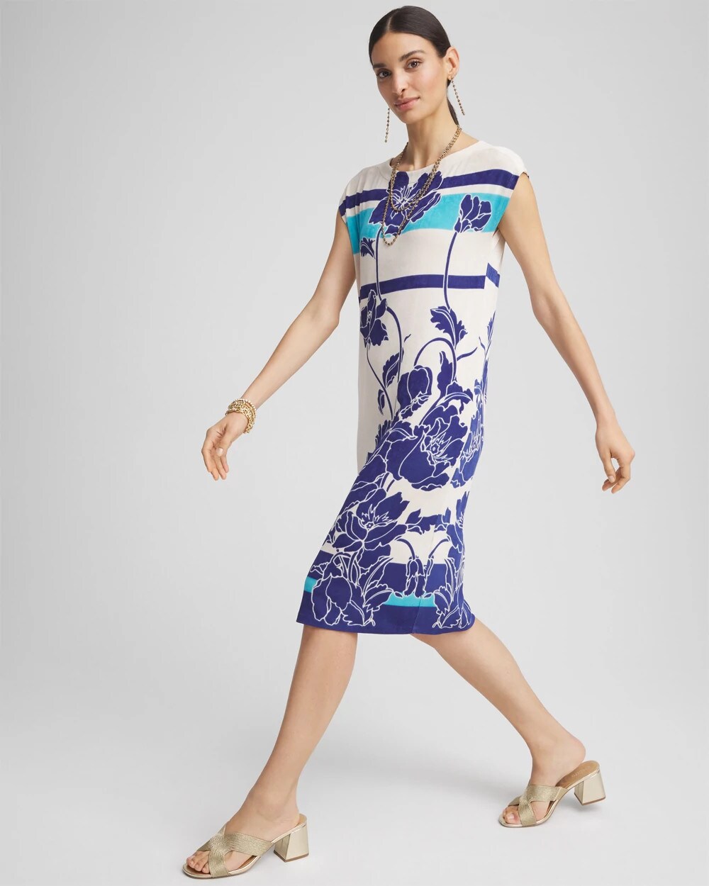 Travelers Wildflower Cap-Sleeved Column Dress