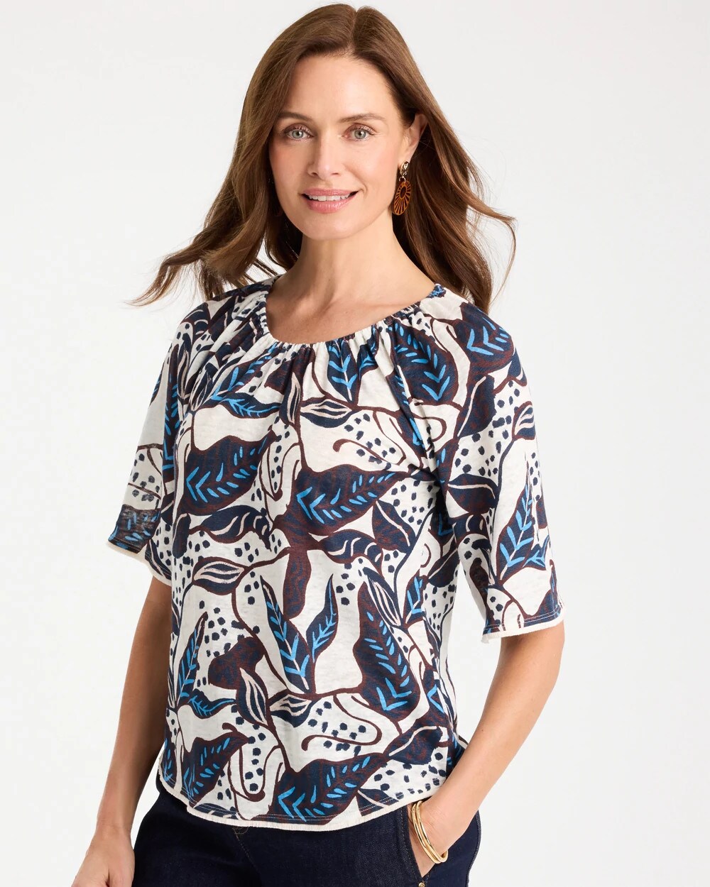 Printed Linen Fringed Tee