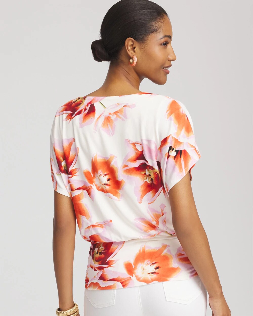 Touch of Cool Tropical Ruched Banded Hem Top