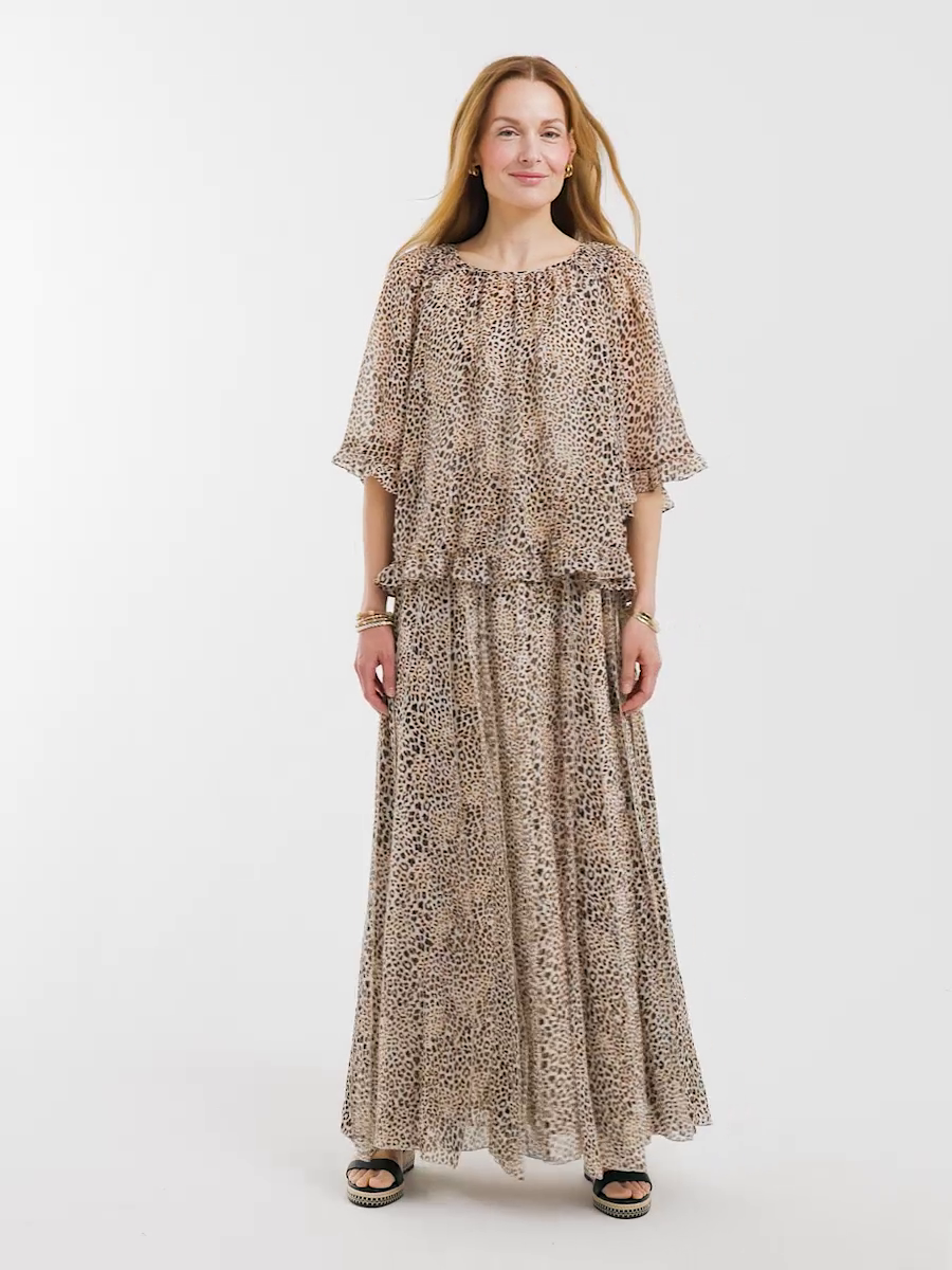 Animal Print Georgette Maxi Skirt
