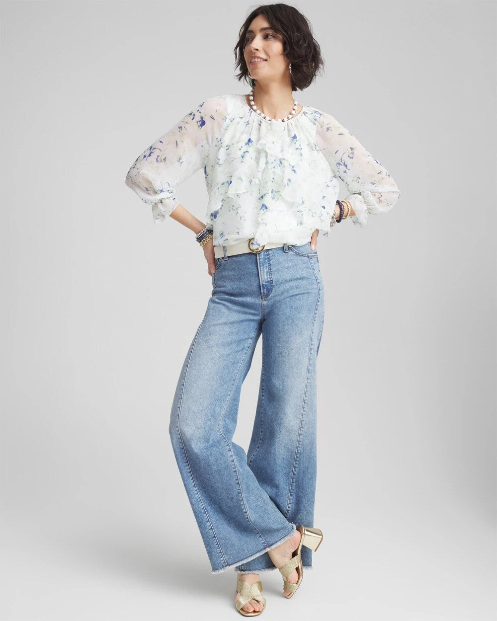 Georgette Sheer Ruffle Blouse