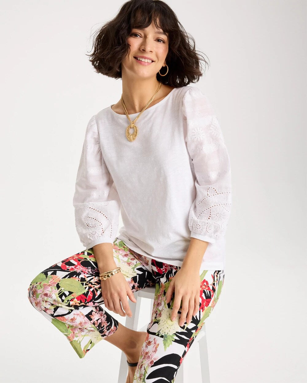 Cotton Eyelet Sleeve Tee
