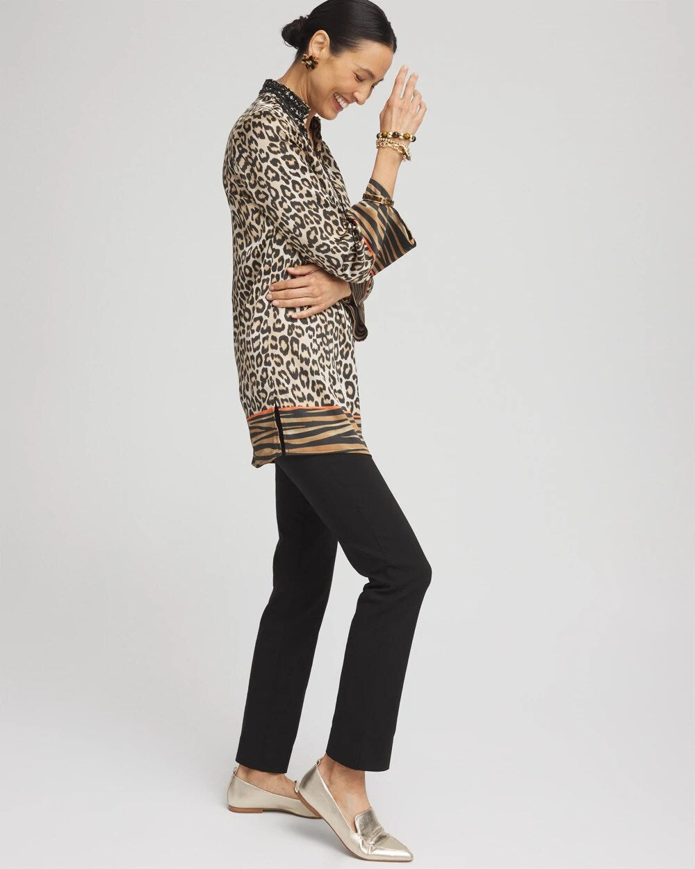 Embellished Mixed Animal Print Kurta Top