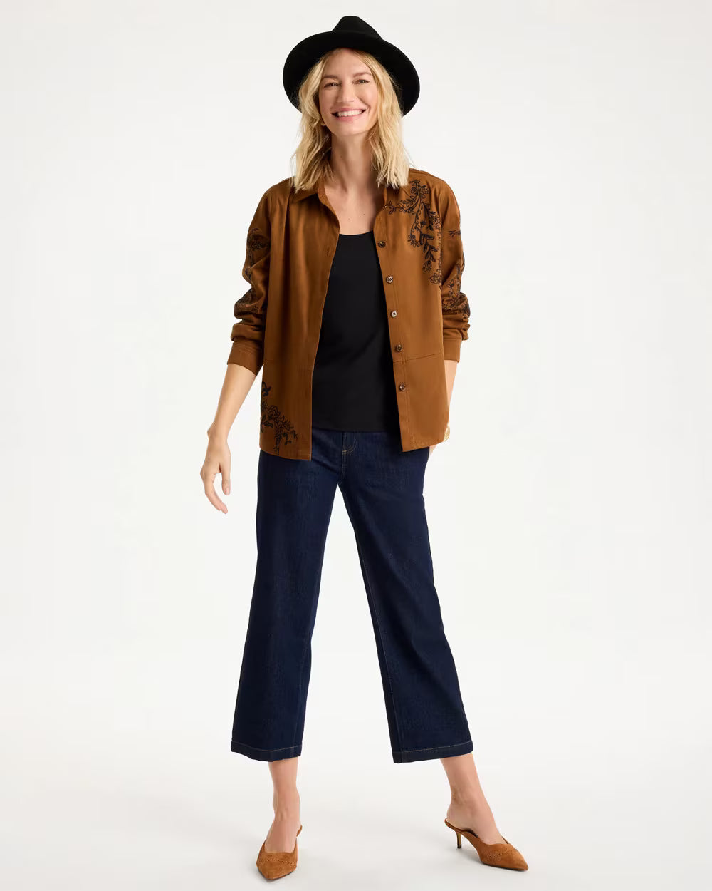 Embroidered Faux Suede Shirt