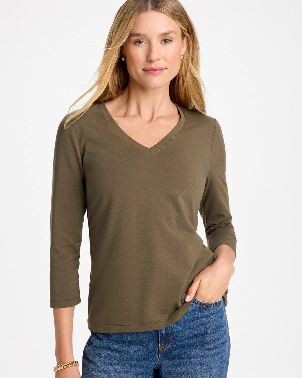 Cotton Stretch 3/4 Sleeve Tee