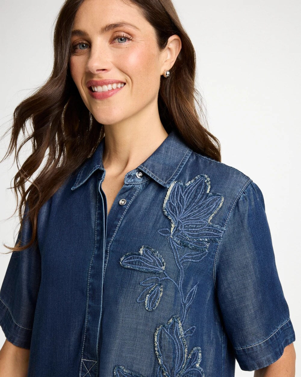 Embellished Denim Knee Length Dress