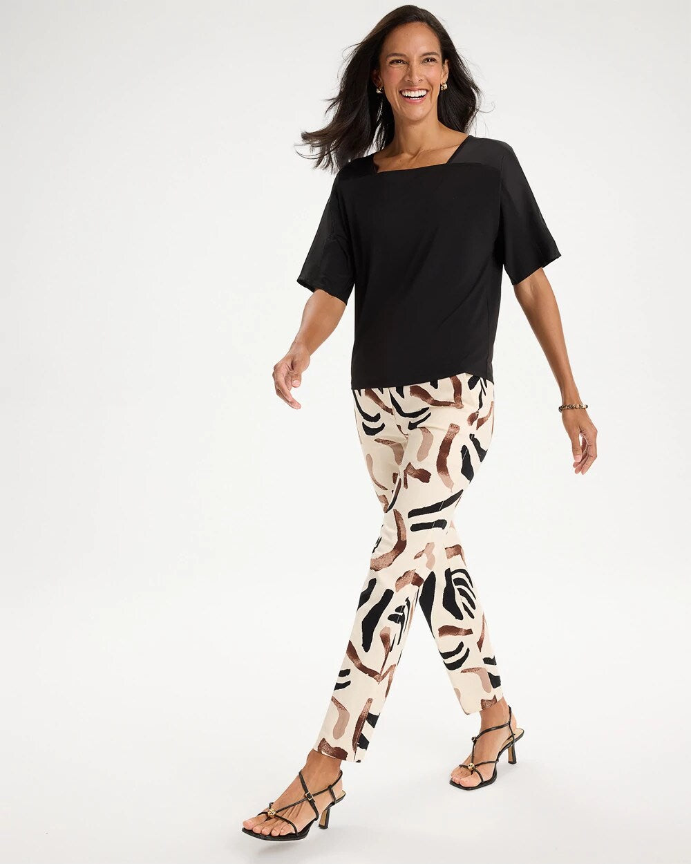 Emme Slim Island Print Straight Crop Pants