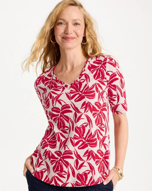 Printed Cotton Slub V-Neck Tee