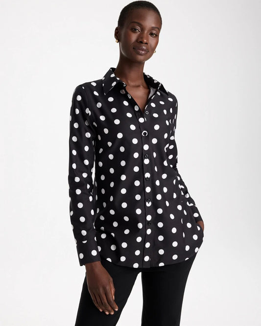 No Iron Stretch Polka Dot Shirt
