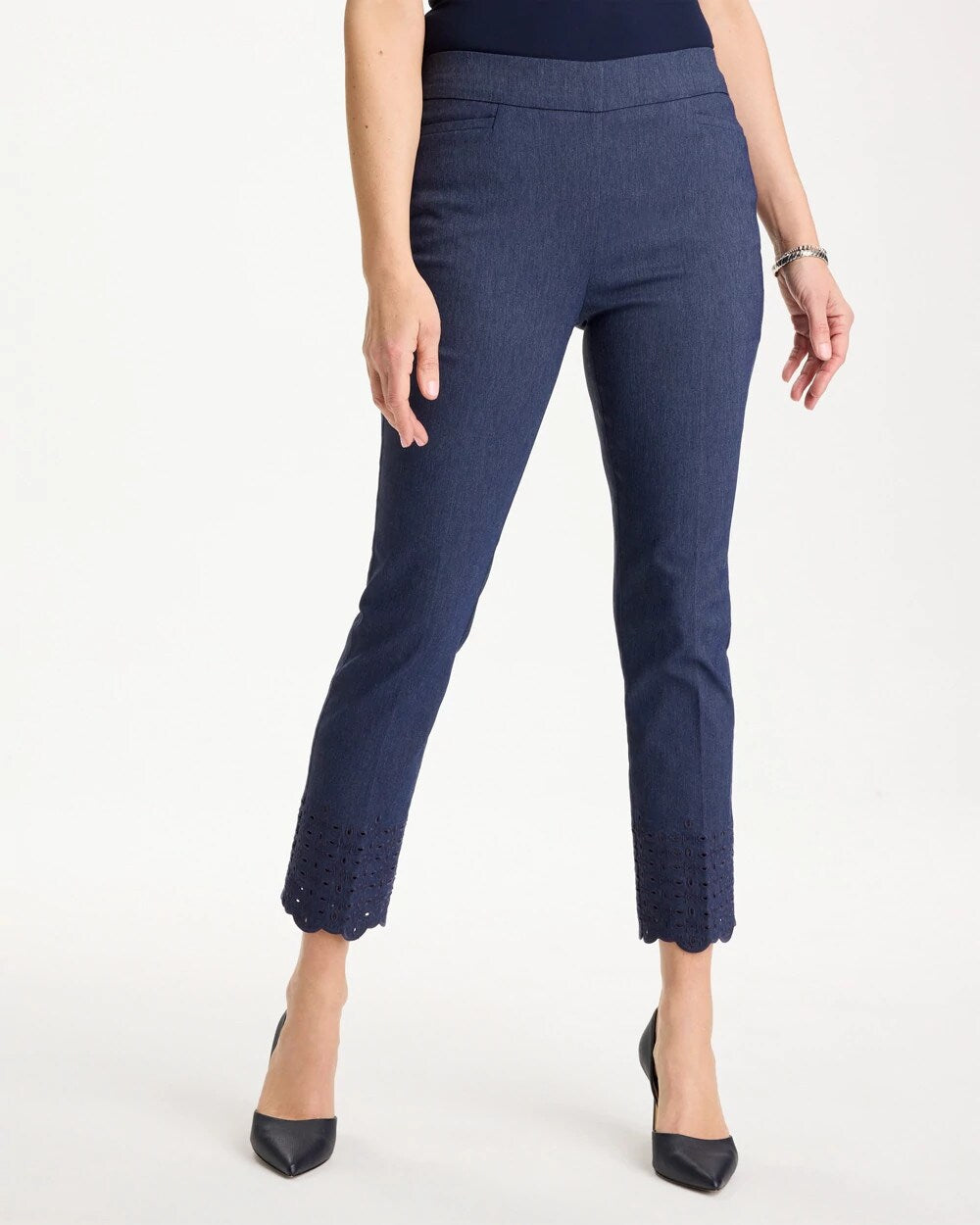Brigitte Slim Embroidered Pull-On Crop Pant