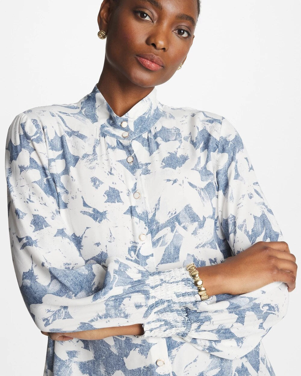 Faux Silk Mockneck Blouse