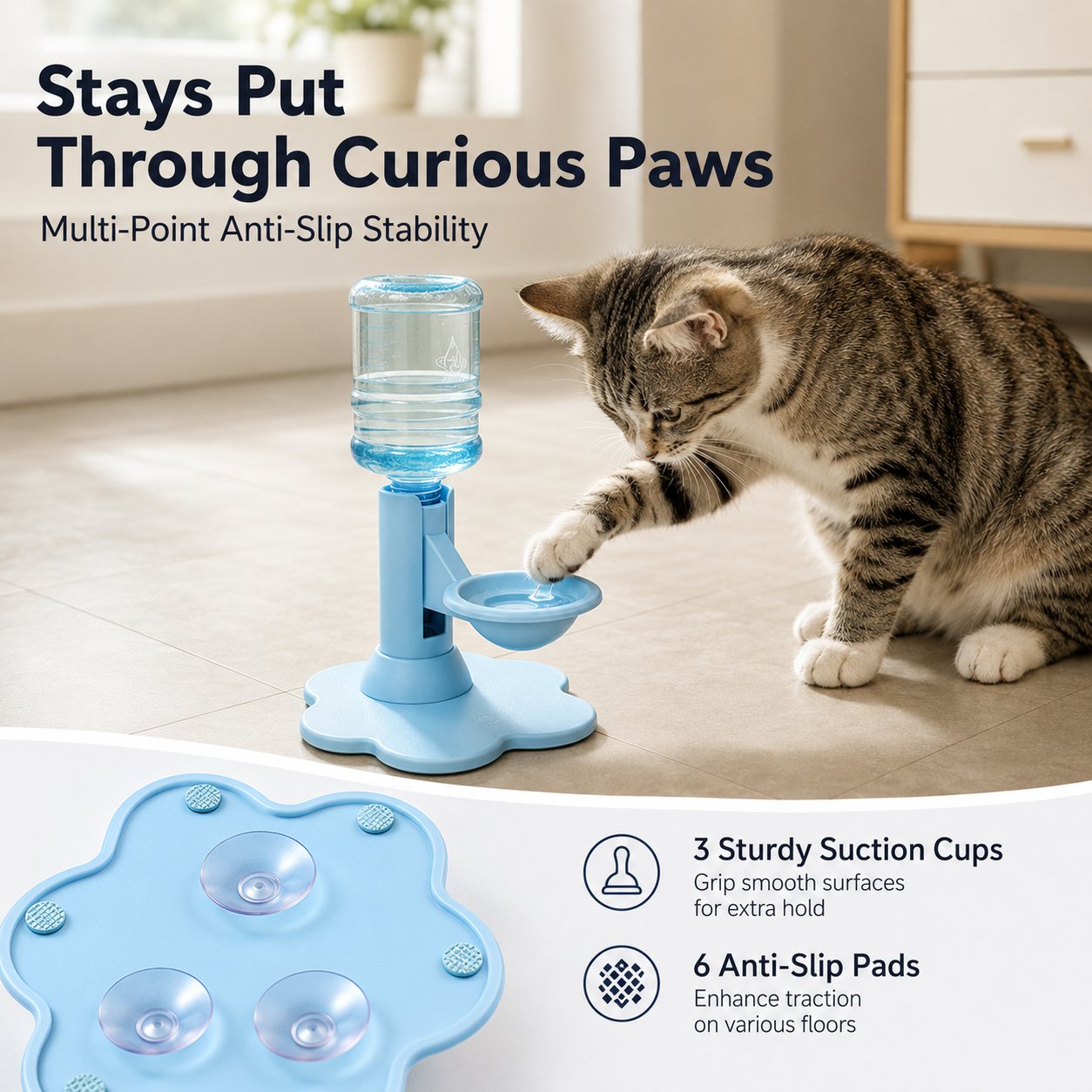 ✨ Gravity Cat Water Dispenser 🐱Cordless Raised Pet Water Bowl Anti-Spill ⚡No Electricity Needed