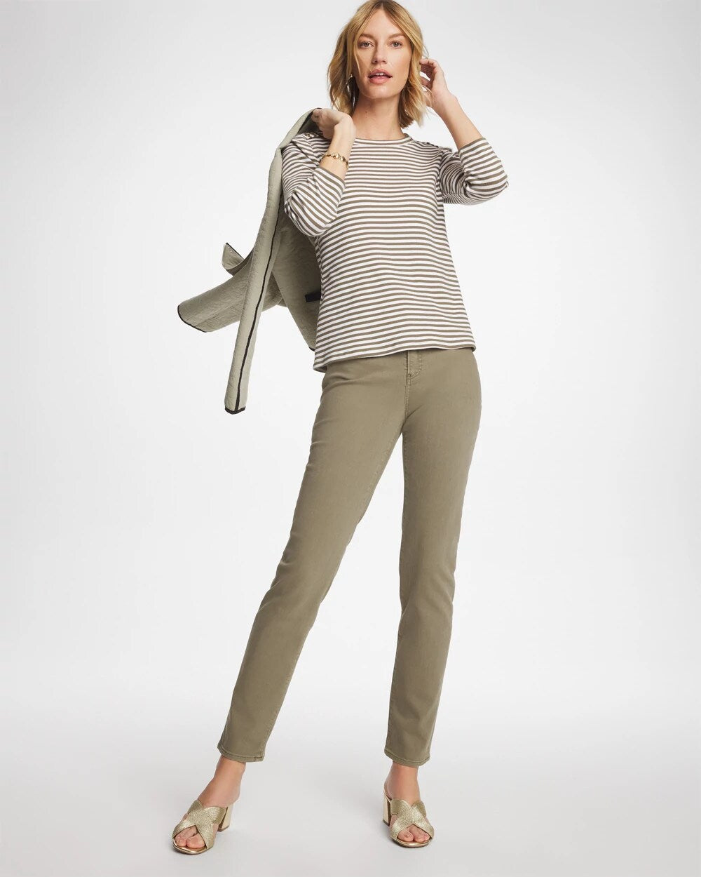Striped Ribbed Button Crewneck Tee