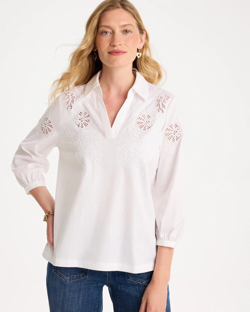 Embroidered Poplin Cotton Popover Shirt