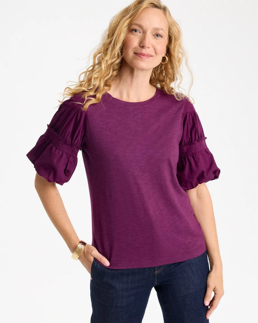 Cotton Slub Poplin Pleat Sleeve Tee