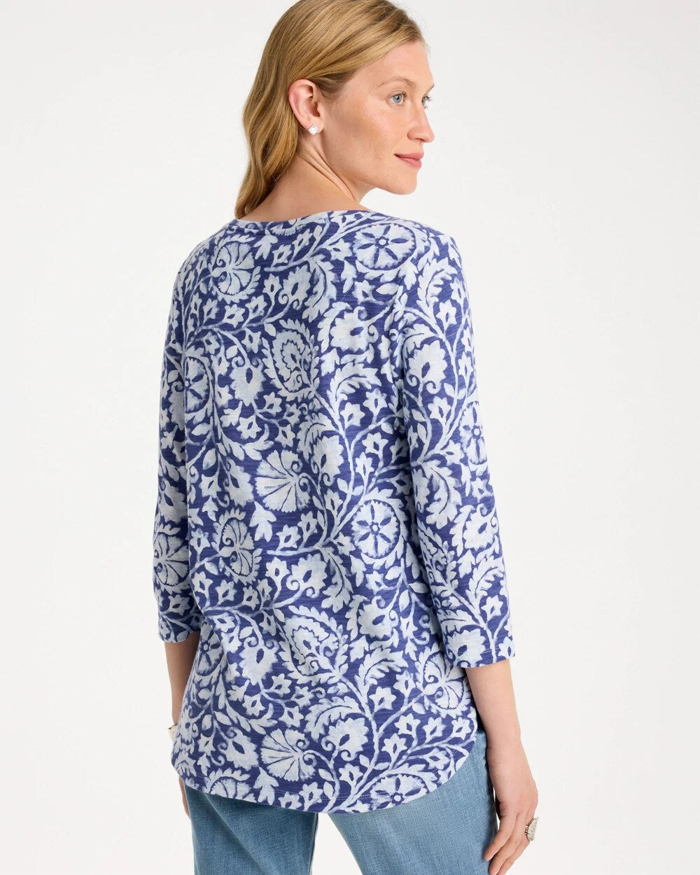 Printed Cotton Slub 3/4 Sleeve Tee