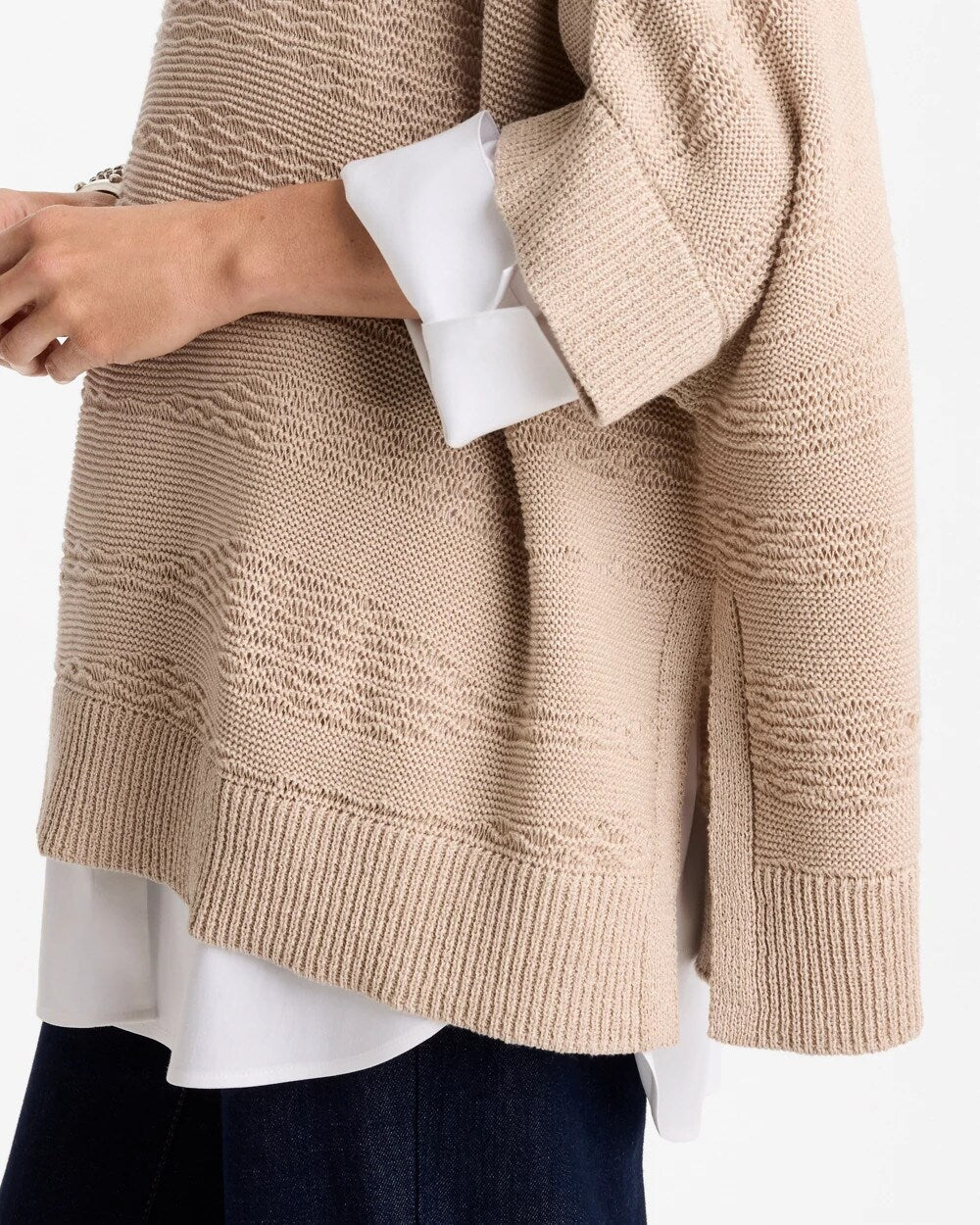 Cotton-Blend Sweater Poncho