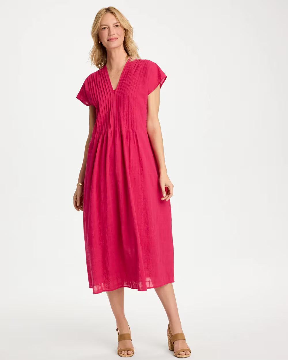 Pleated Popover Midi Dress