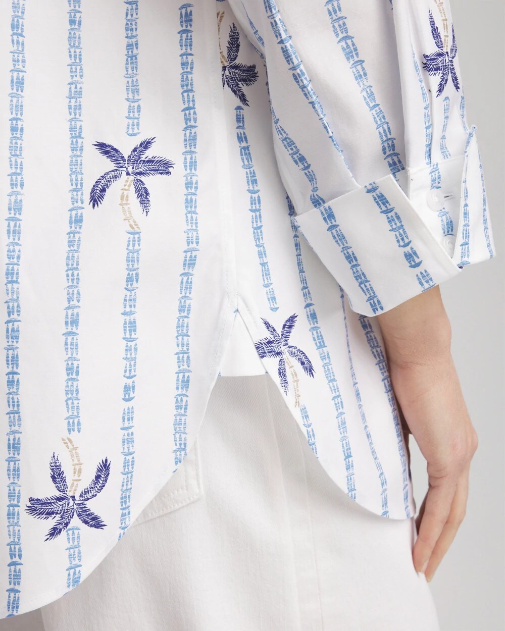 No Iron Palm Striped Sateen Shirt