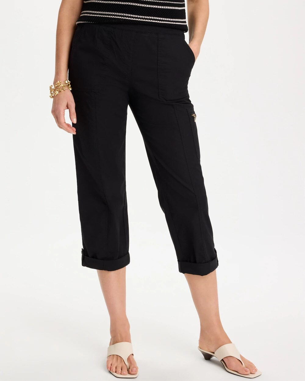 Poplin Cropped Roll Tab Pants