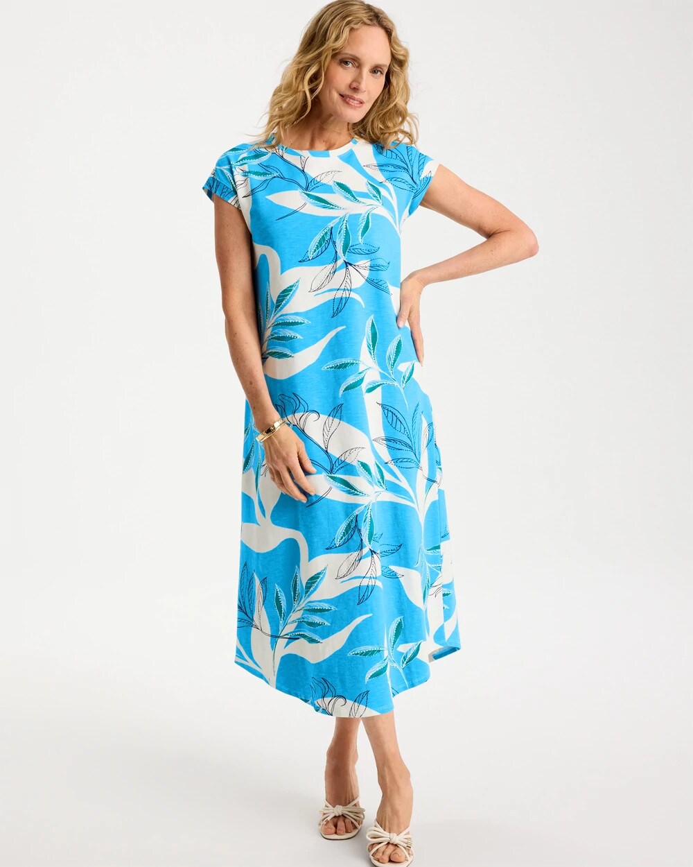 Printed Soft-Stretch Cotton Slub Dress