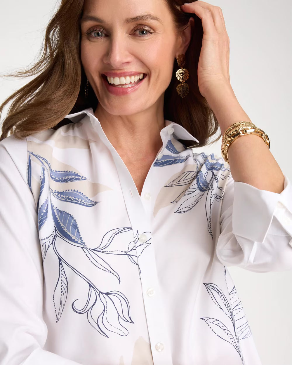 No Iron Stretch Placed Print Shirt