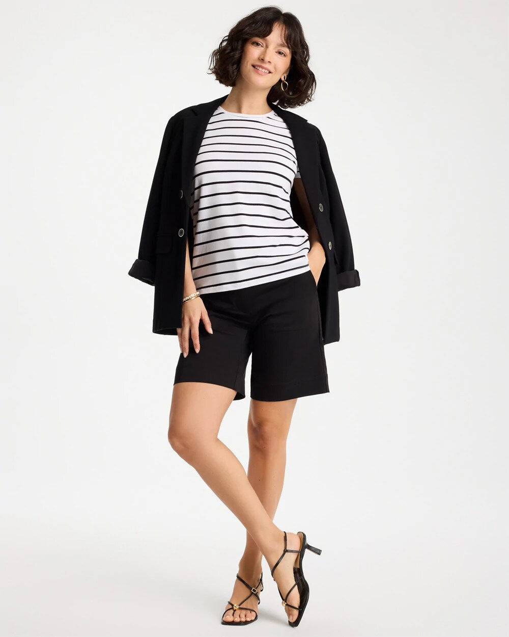 Striped Cotton Stretch Cap-Sleeve Tee