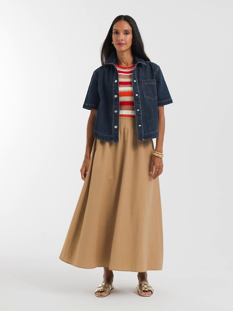 Smocked Pull-On Midi Skirt
