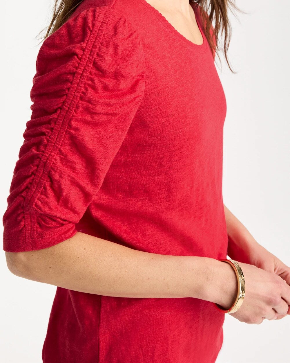 Linen Ruched Sleeve Tee