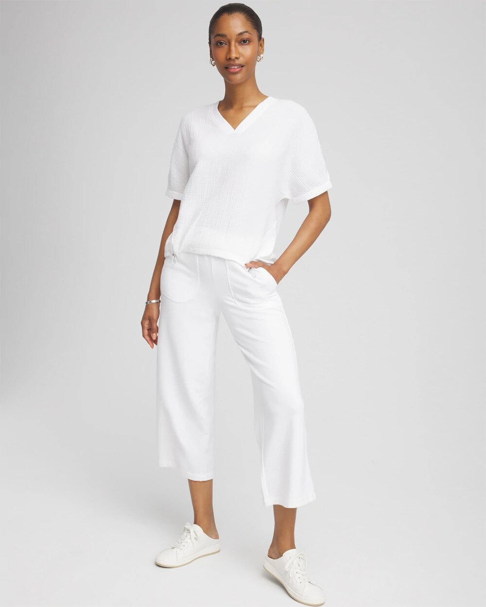 Zenergy French Terry Gauze-Inset Cropped Pants