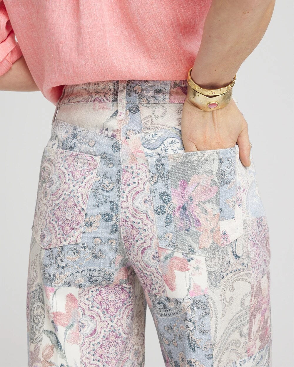 So Slimming High-Rise Floral Patchwork Jeans