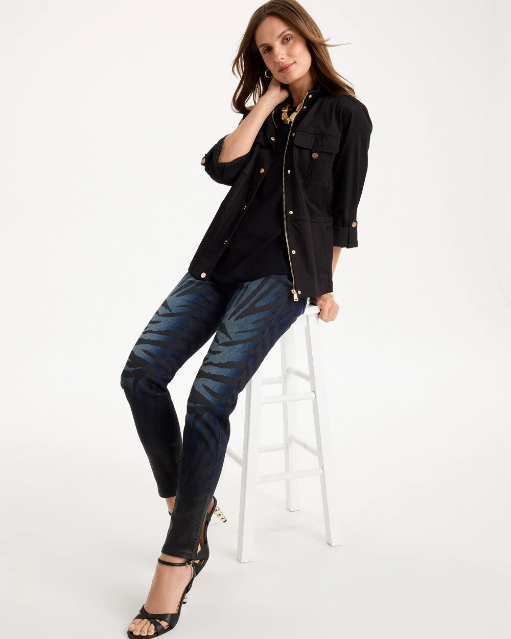 Ombre Zebra Animal Skinny Ankle Jeans