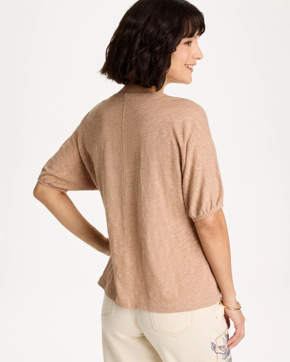 Linen Ruched V-Neck Tee