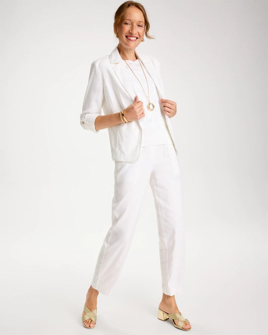 Soft-Stretch Linen Straight Tapered Ankle Pants