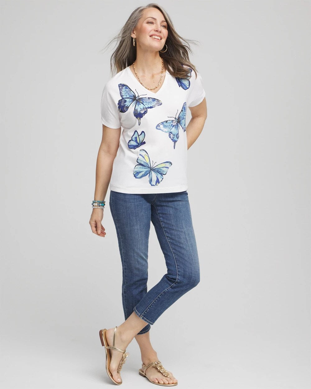 Butterfly Cotton V-Neck Tee