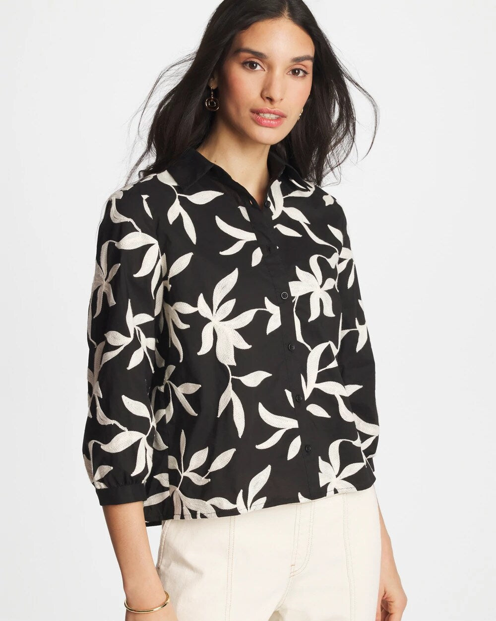 Embroidered Cropped Collared Shirt