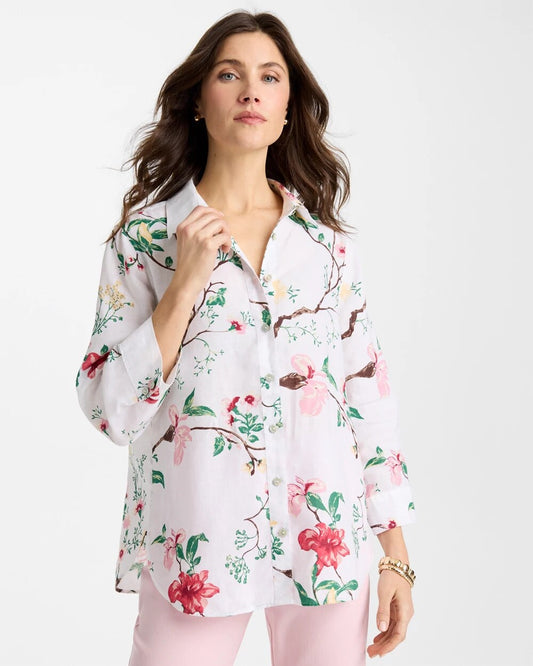 No Iron Kyoto Bloom Linen Shirt