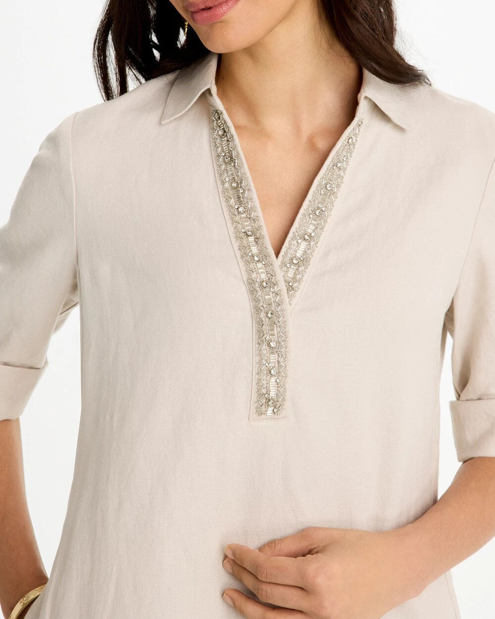 Embellished Linen Dress