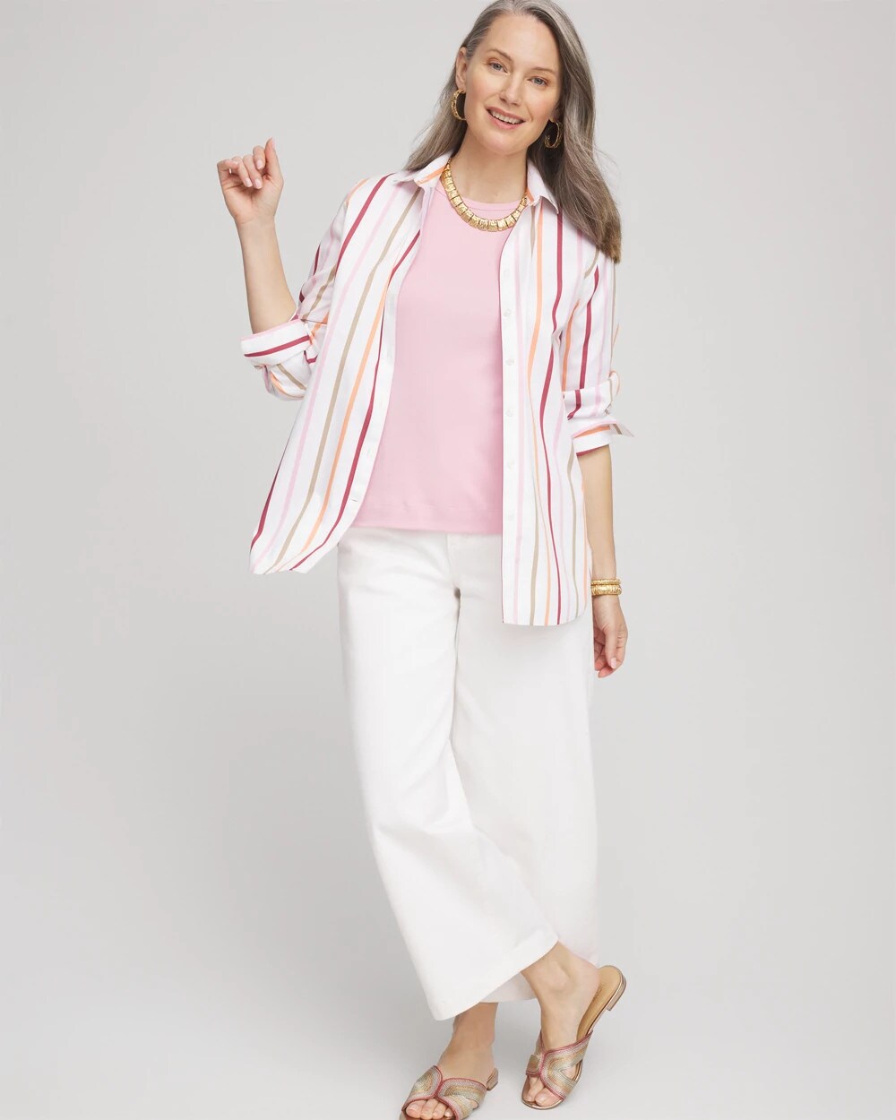 No Iron Striped Stretch-Sateen Shirt