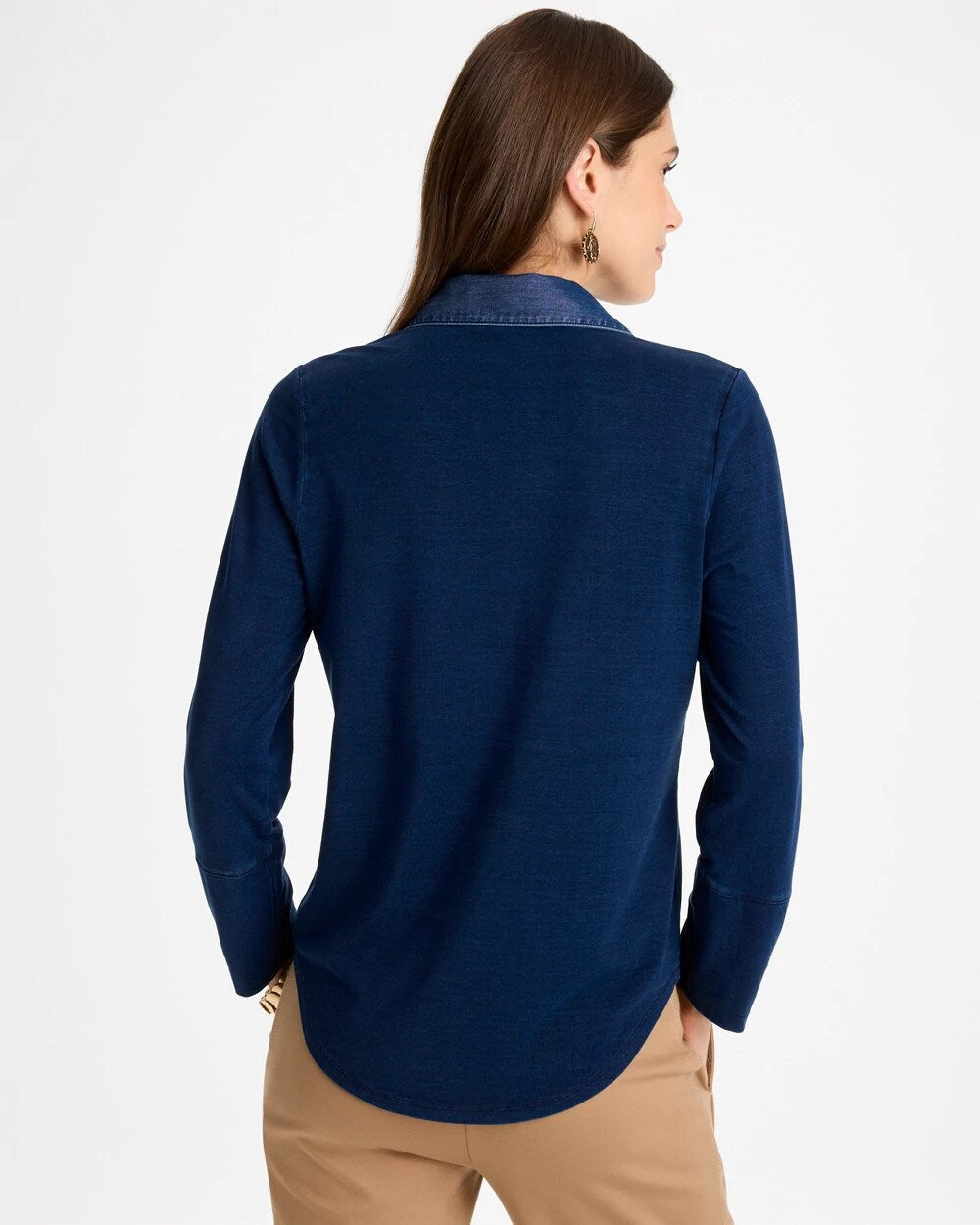 Indigo Knit Denim Henley Top