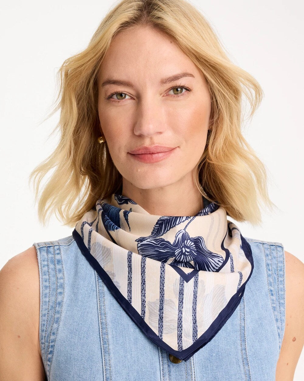 Striped Floral Square Scarf
