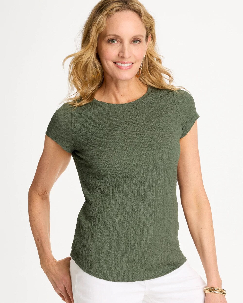 Textured Knit Cap Sleeve Tee