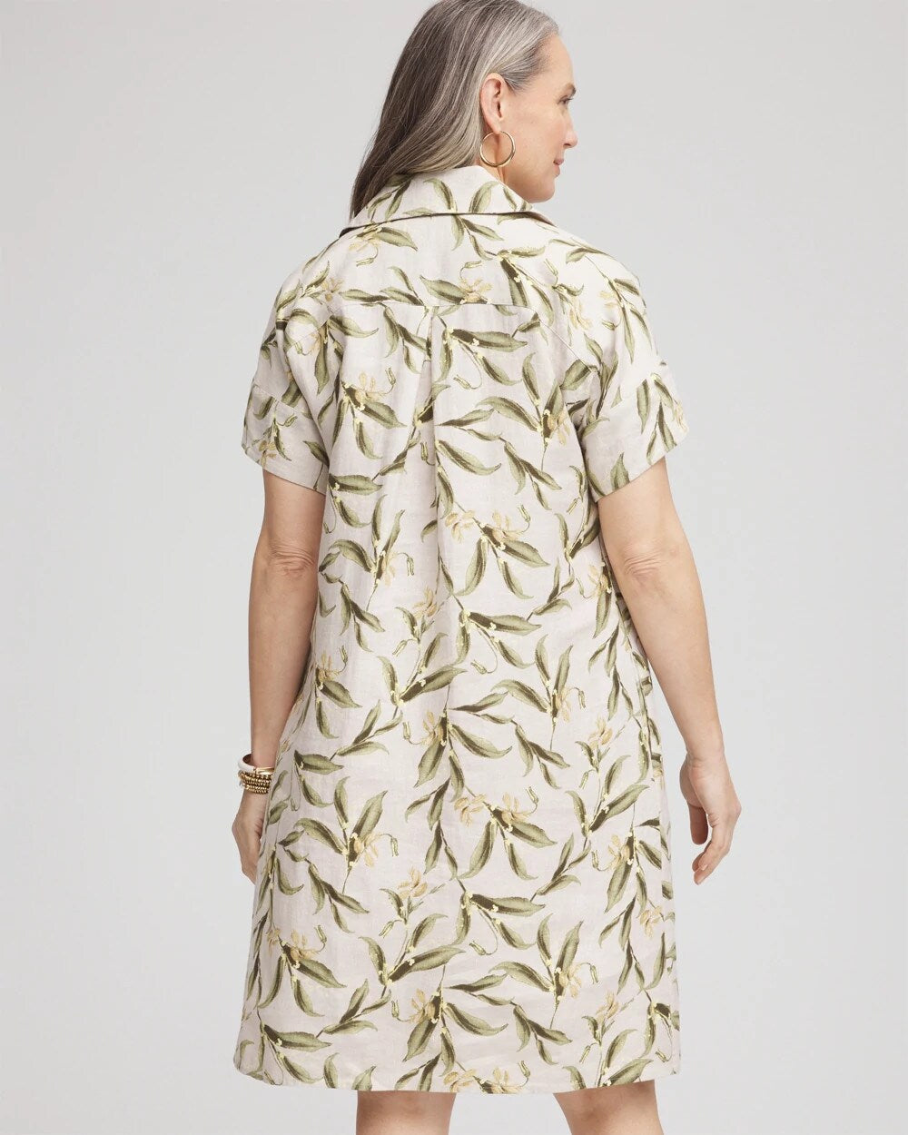 Leaf Print Linen Shirtdress