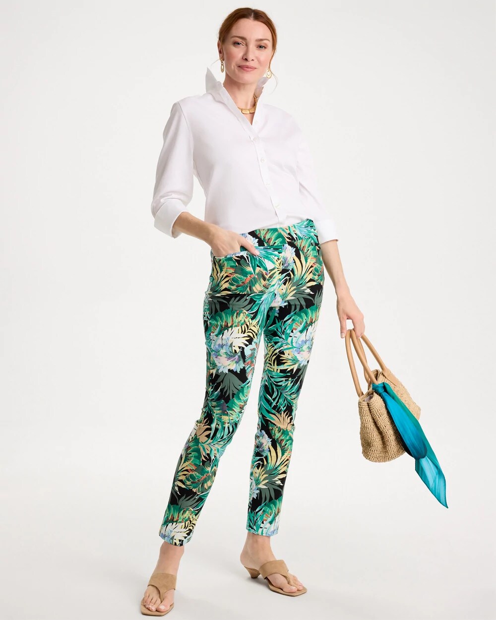 Printed Brigitte Slim Pull-On Ankle Pants