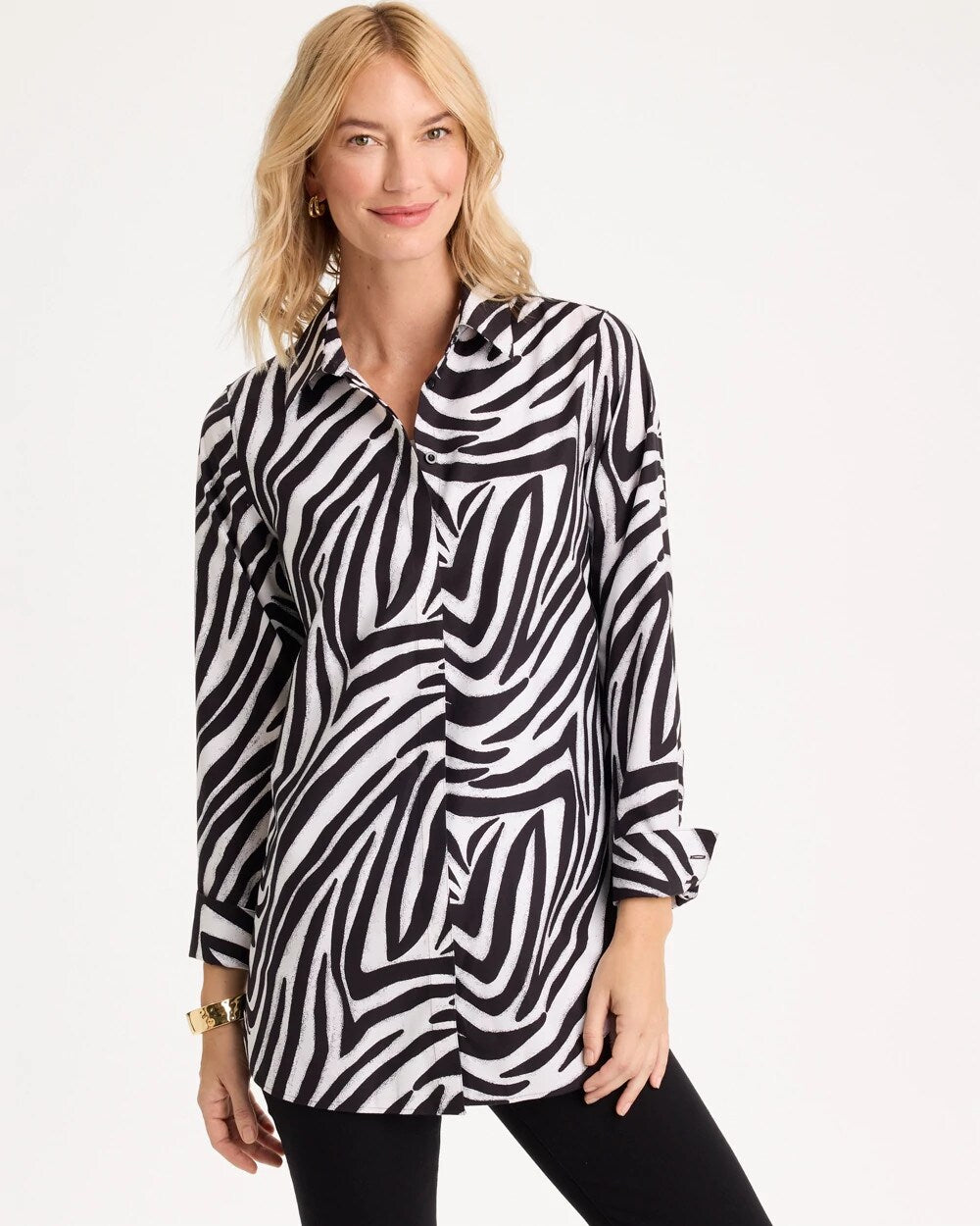No Iron Stretch Zebra Animal Print Tunic