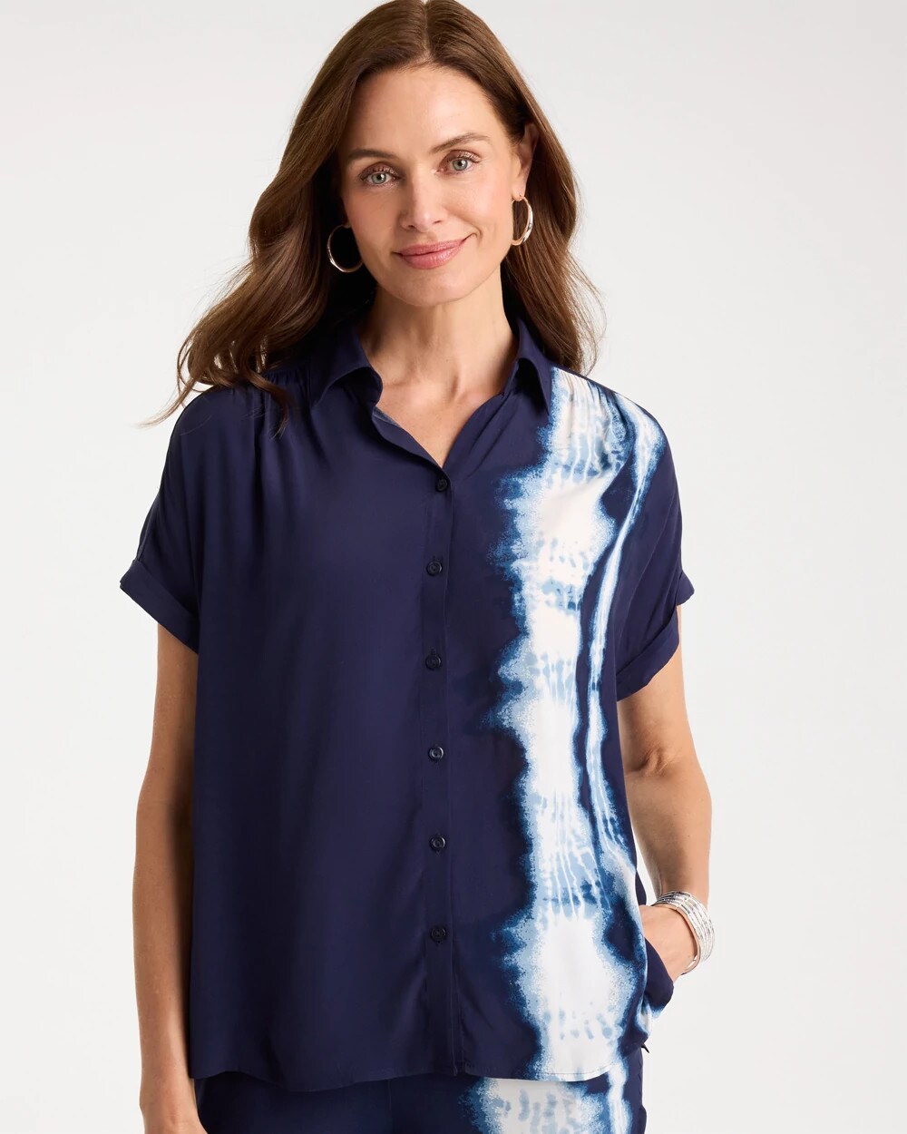 Faux Silk Tie-Dye Colorblock Top
